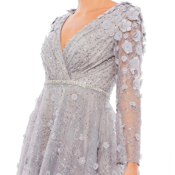 MAC DUGGAL 67387 FLORAL EMBELLISHED LACE A-LINE COCKTAIL STERLING DRESS sz 4 - Picture 3 of 7